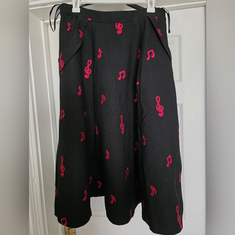 NWT Collectif Black Skirt Pockets with Red Musical Notes XL / UK 16